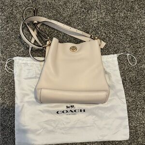 Coach Ivory Medium Shoulder Bag w/ Gold Hardware, Double Turn-lock Closure